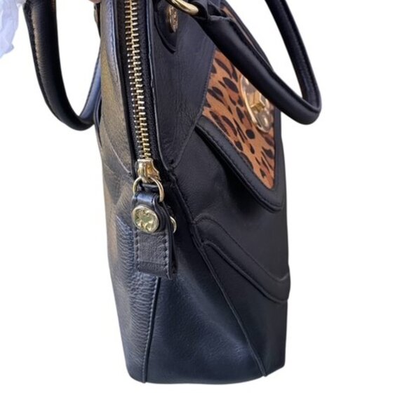 Beautiful Emma Fox Black/Animal Print Genuine Leather Satchel NWOT. - Picture 2 of 7